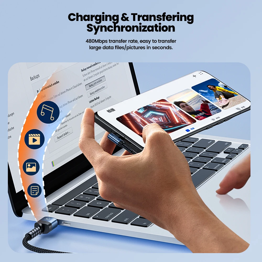 Toocki 3A USB to Type C Fast Charging Cable with 90° Elbow Design