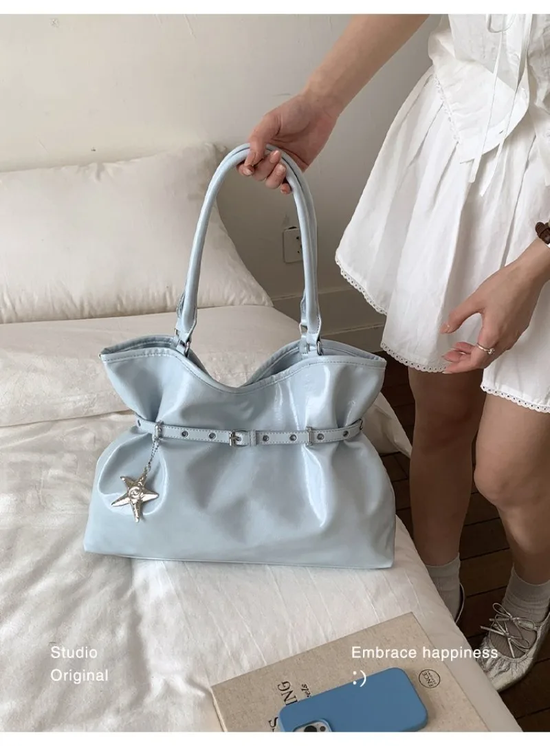 Borsa a Tracolla da Donna in Colori Pastello con Dettaglio Cintura e Charm a Stella, Stile Casual per Attività Quotidiane, Pendolarismo e Uscite nel Weekend - immagine 3