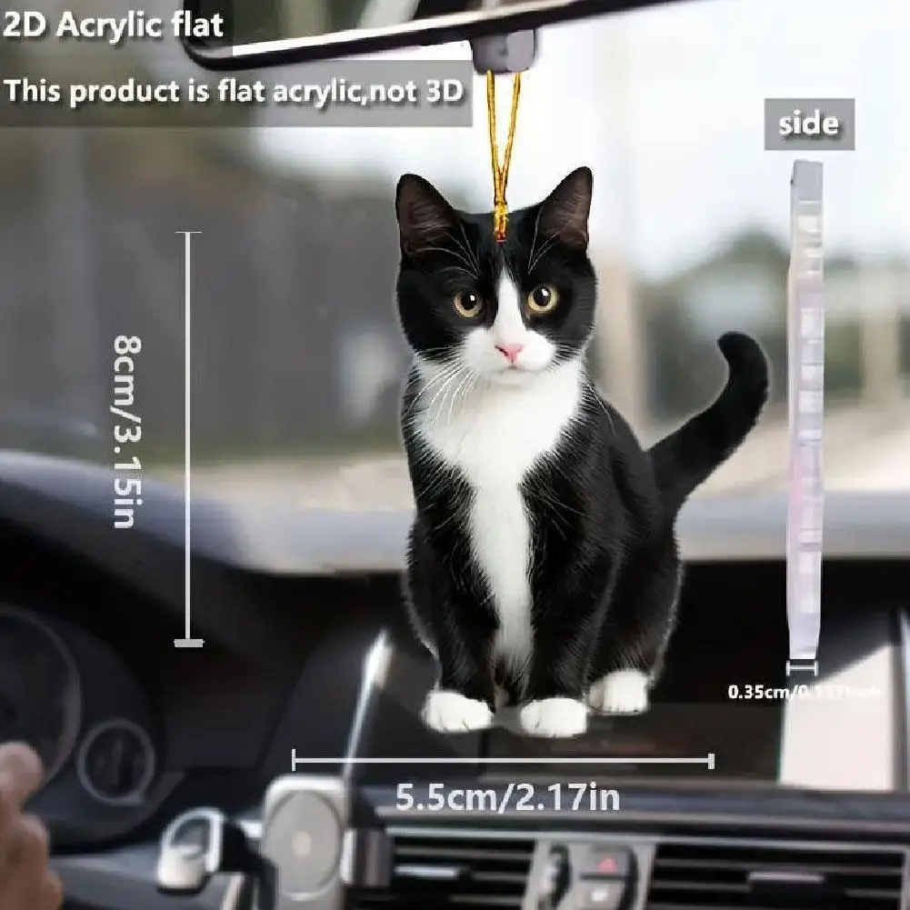 2D Acrylic Plush Black And White Cat Small Decoration Pendant Car & Bag Accessories
