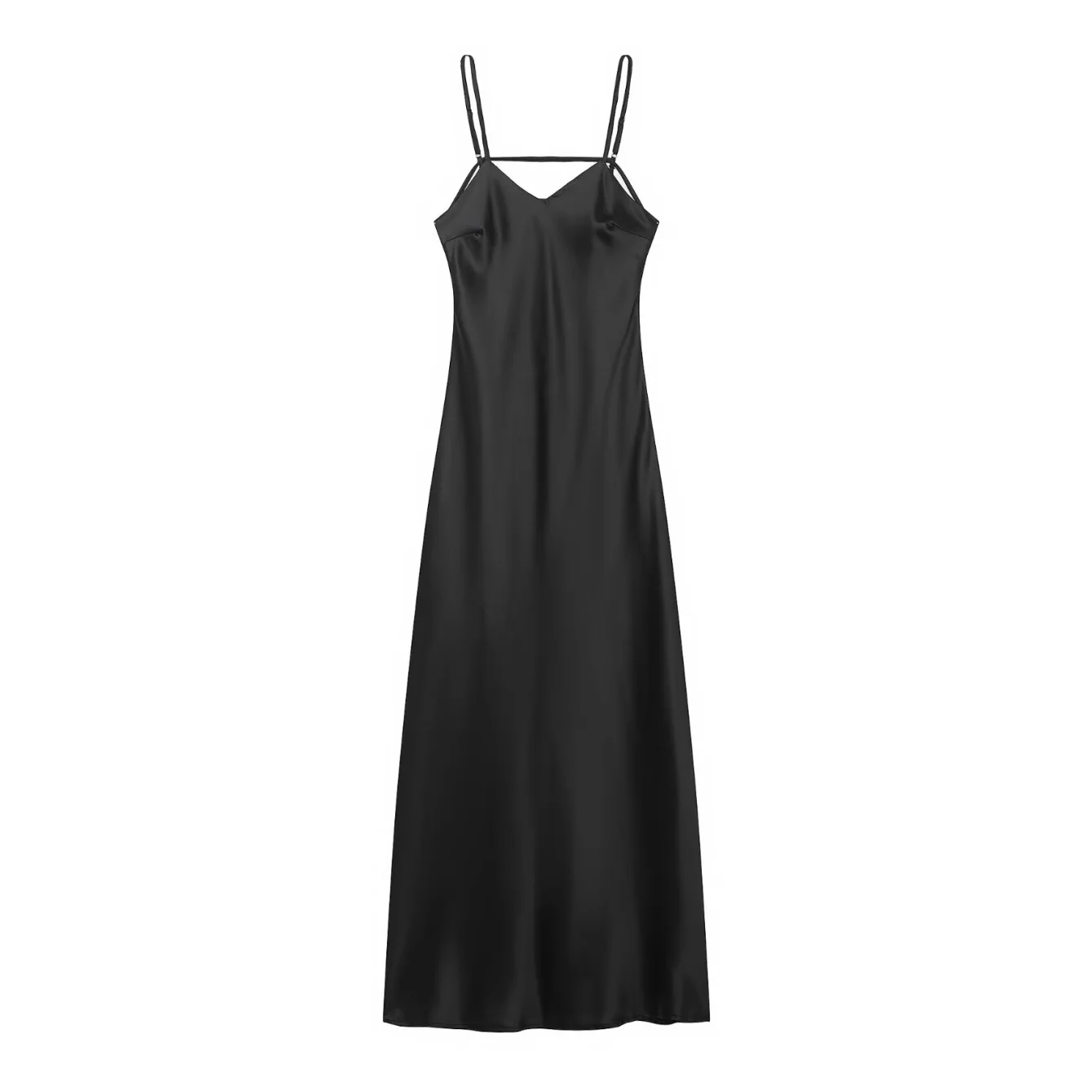 Women Summer Solid V Neck Sling Dress Female Backless Sexy Elegant Sleeveless Midi Long Dress Ladies Satin Party Holiday Dress