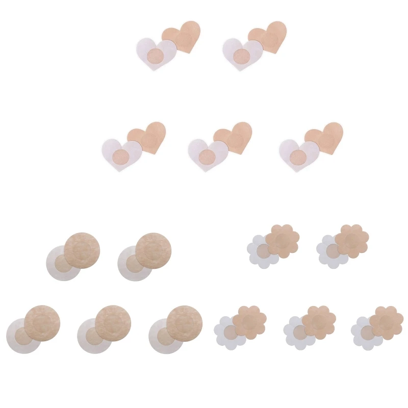 5 Pairs Disposable Non-Woven Nipple Covers Round Heart Pasties Self-Adhesive Chest Sticker Invisible No Show Breast P8DB