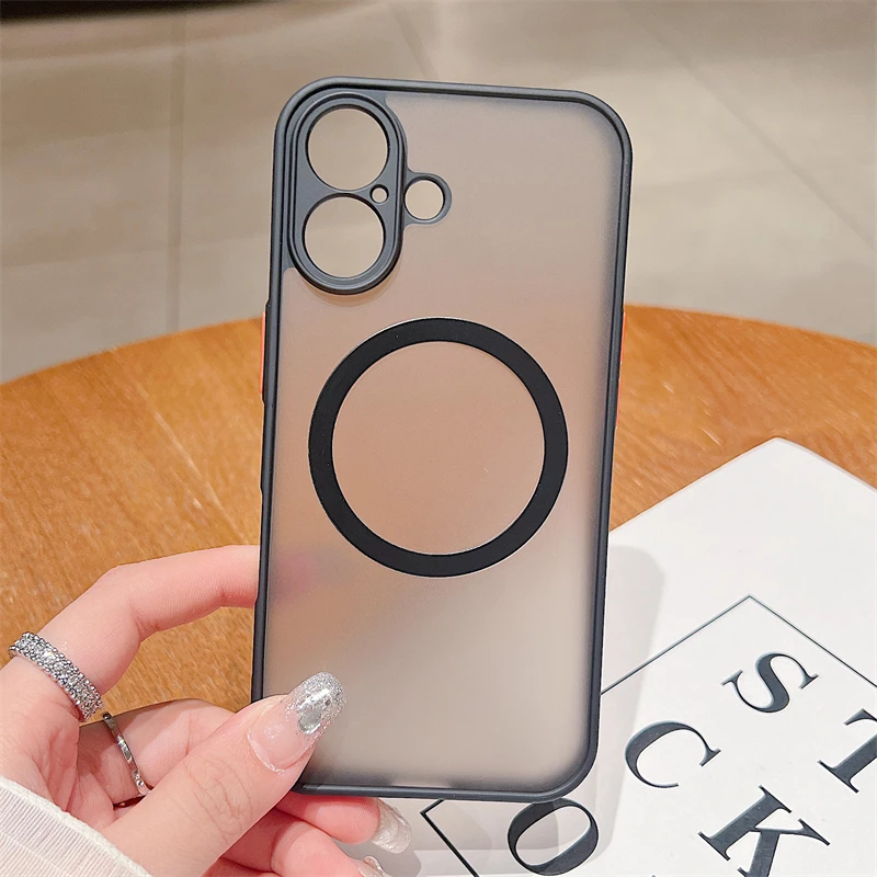 Custodia magnetica opaca di lusso Magsafe per iPhone 11 12 13 14 15 16 Pro Max X XS XR 7 8 Plus con ricarica wireless, trasparente, rigida per PC_voghion.com