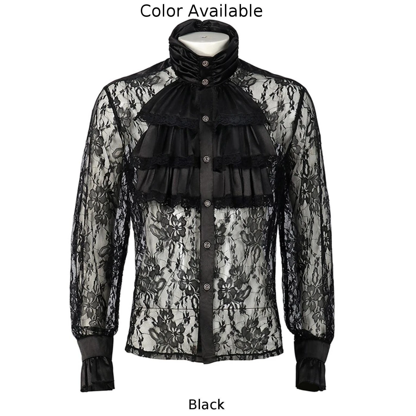 Blouse Mens Shirt Pirate Shirt Ruffled Slight Stretch Stand-Up Collar Tops Unisex Vampire Victorian Vintage Comfy