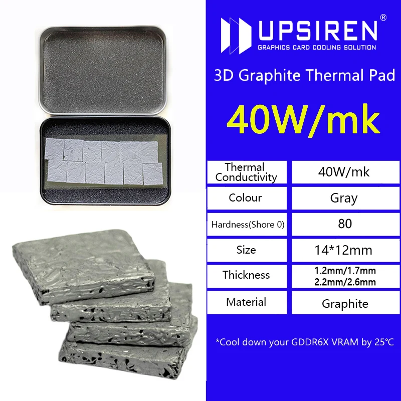 

UPSIREN 40W/m.k 3D Graphite Thermal Pad 3090/3080 Memory Thermal Grease Pad Integrated Circuit GDDR 6X VRAM Graphene Cooling