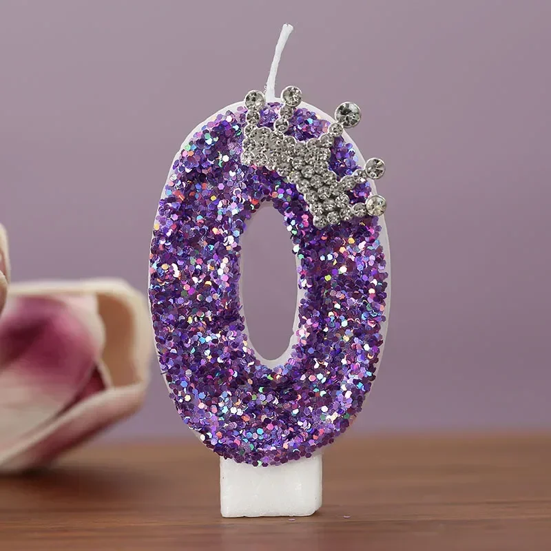 Elegant Purple Crown Numbered Birthday and Anniversary Cake Topper Candles for Princess Celebrations