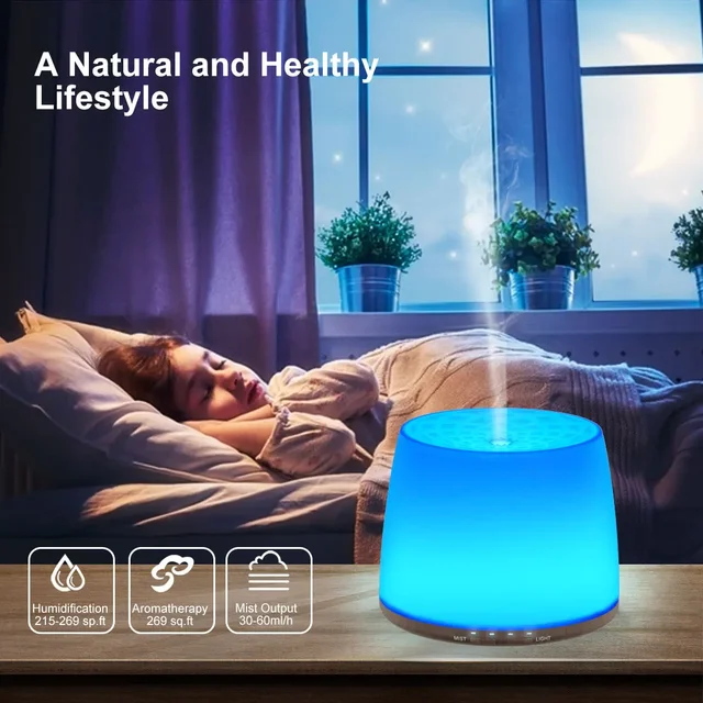 500ML Aromatherapy Oil Diffuser, Auto Shut Off (When Water Runs Out) Essential Oil Aroma Diffuser Humidifier for Home Office 2
