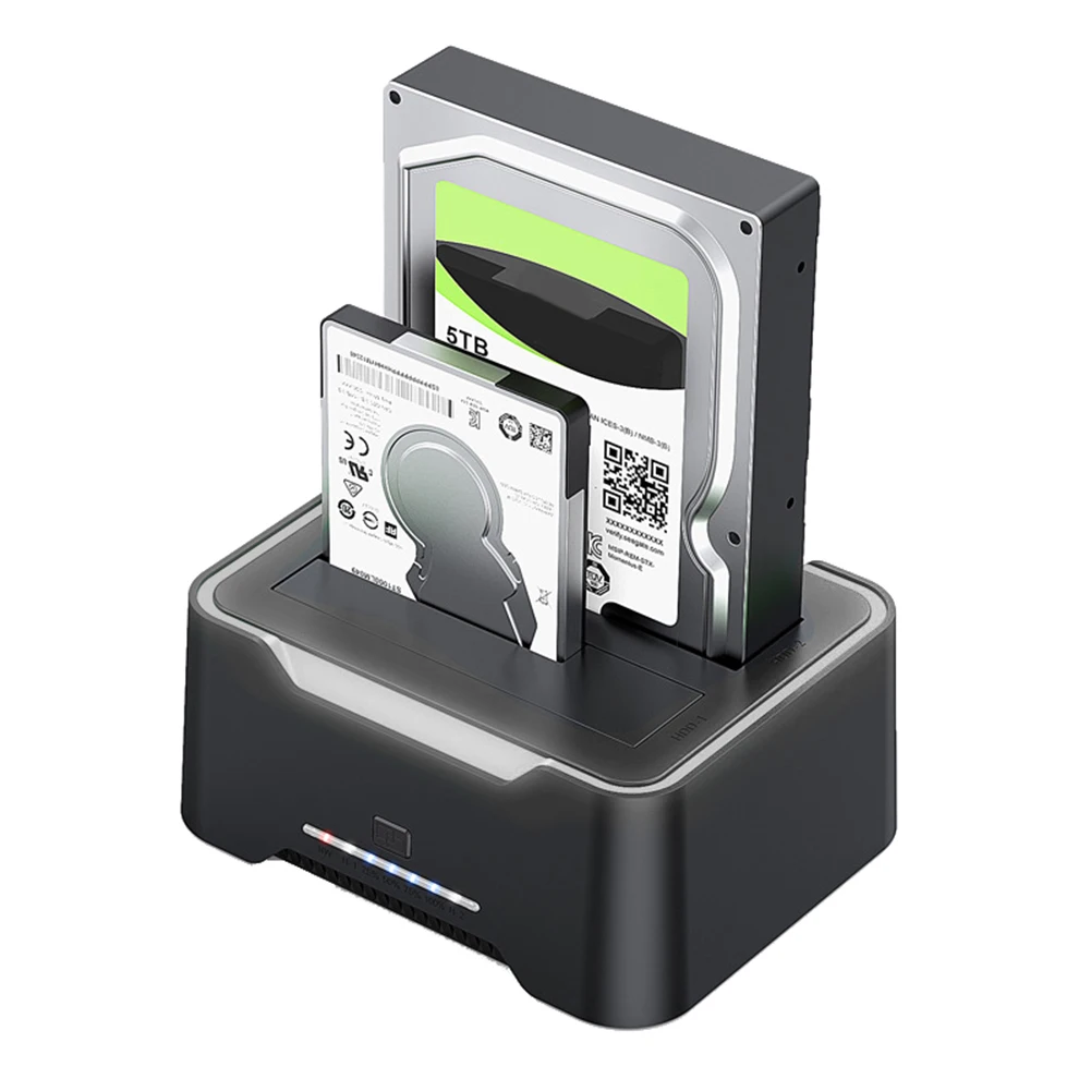 듀얼 베이 SSD 도킹 스테이션, 모바일 하드 드라이브 복사 상자 베이스 HDD 인클로저, SATA 하드 디스크용, 12V 3A 전원 어댑터, 2.5 인치, 3.5 인치