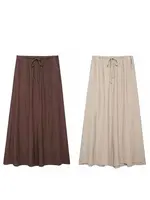 HH Women Casual Loose Midi Skirts Elegant Solid Drawstring A-Line Skirt 2024 Summer Female Fashion Streetwear