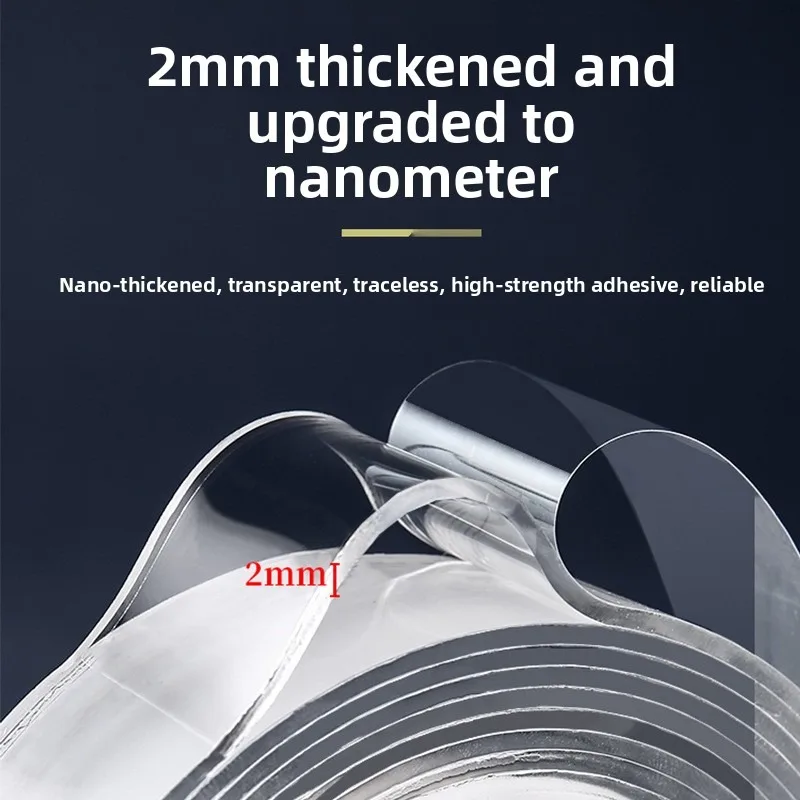 Enhanced Adhesive Washable Nano Tape - Transparent Double-sided Acrylic Strip