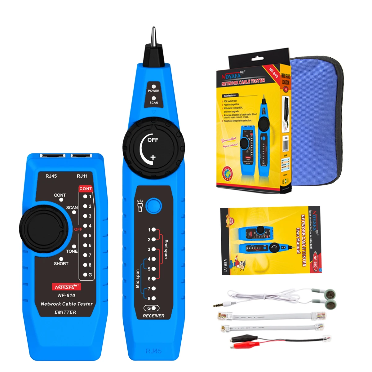 NOYAFA NF-802 Multi-function Cable Tester And Tracker RJ11 RJ45 Cat5 Cat6 LAN Ethernet Phone Wire Finder Poe Test ethernet tracer Networking Tools