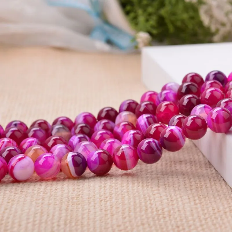 

Natural Red Striped Agate Loose Beads Gemstone Smooth Round Bead for Jewelry Making