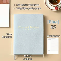 Premium B5 PU Leather Cover Cornell Notebook - 200 Pages High - Efficiency Notepad Journal (Blue)