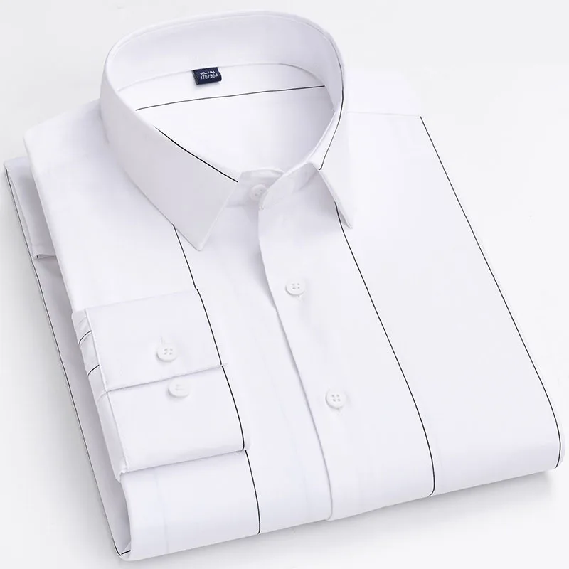 Men's Bamboo-fiber Stretchy Casual Floral Print Shirts Without Pocket Wrinkle Free Soft Long Sleeve Standard-fit Striped Shirt