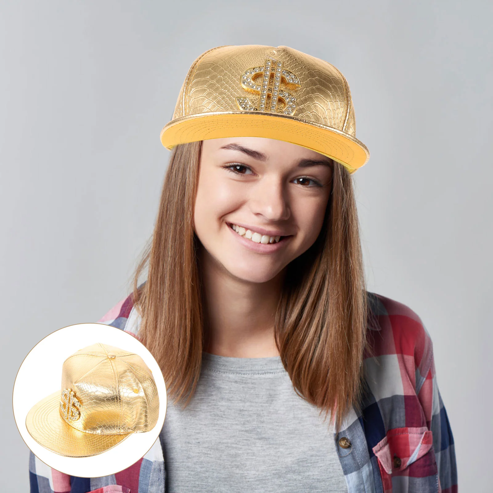 

Crocodile Pattern Hat Gold Dollar Sign Hip-hop Flat Brim Sun Baseball Cap Brimmed Has Edge Caps Pu for Women Outdoor Miss Hats