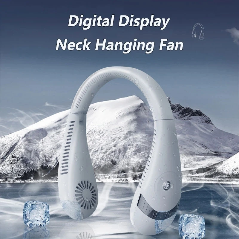 

2023 New Foldable Hanging Neck Fan Portable Digital Display Usb Leafless Air Cooling Fan Bladeless Outdoor Foldable Fan