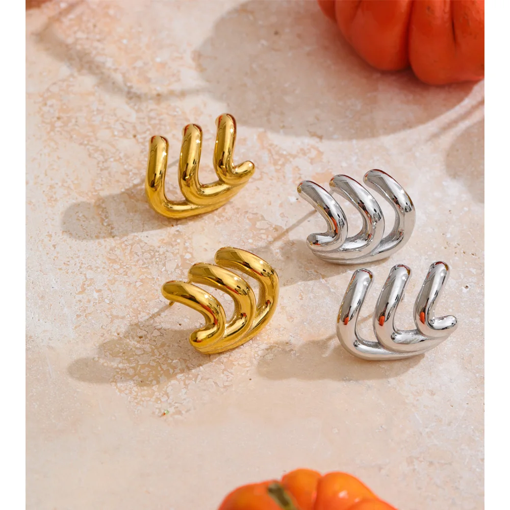 Yhpup Stainless Steel Layered Geometric Earrings