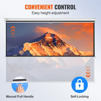 VEVOR Manual Pull Down Projector Screen 100 inch 16:9 4K 1080 HD Retractable Projector Screen for Family Home Office Theater 3