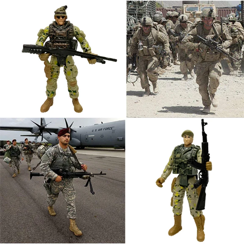 6Pcs Army Men SWAT Team Soldiers WWII War Game Movable Action Figures Playset Military Weapons Modle For Kid Boy Children Gifts