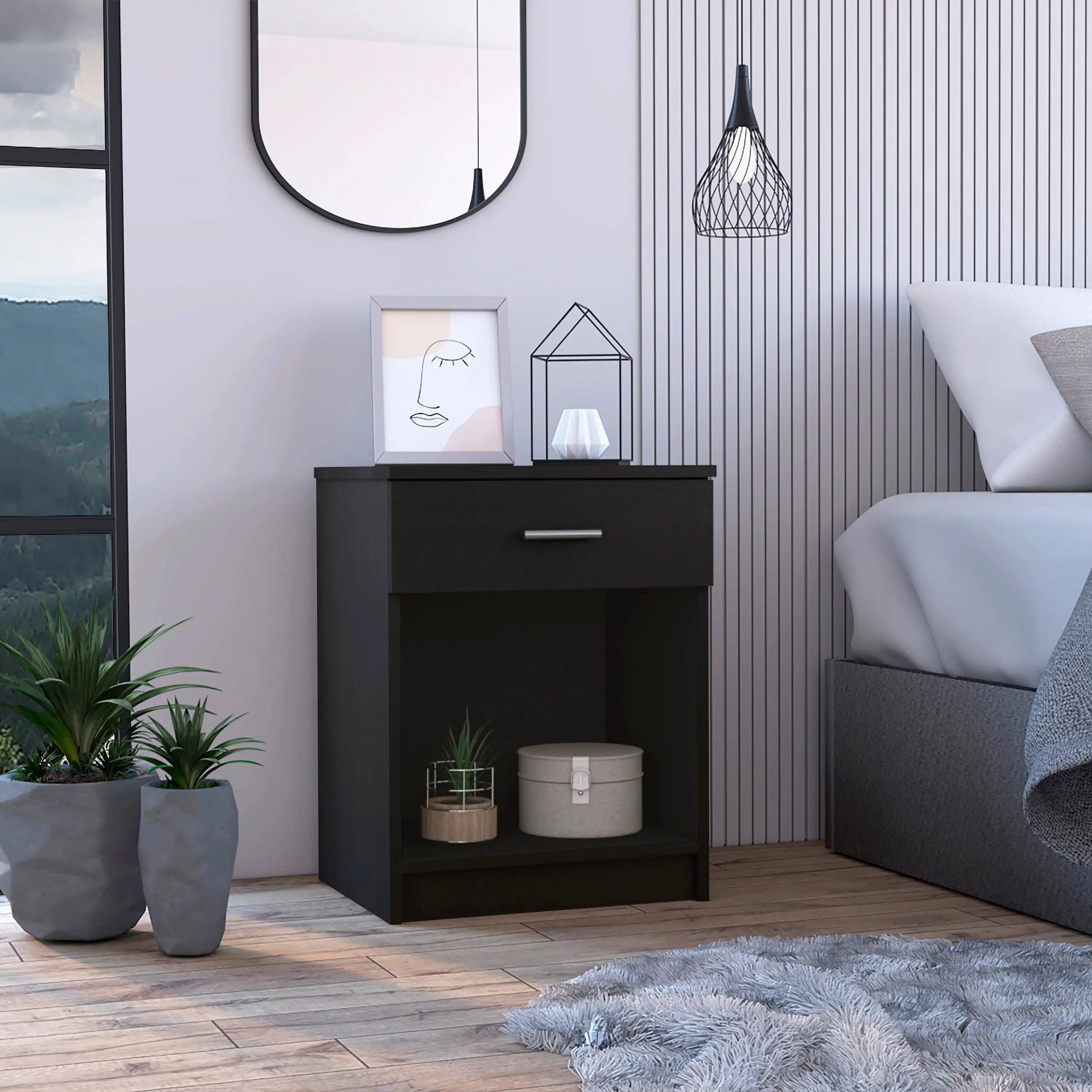 

Boahaus Jaen Nightstand, 1 Drawer, Manufactured Wood, Black Wengue