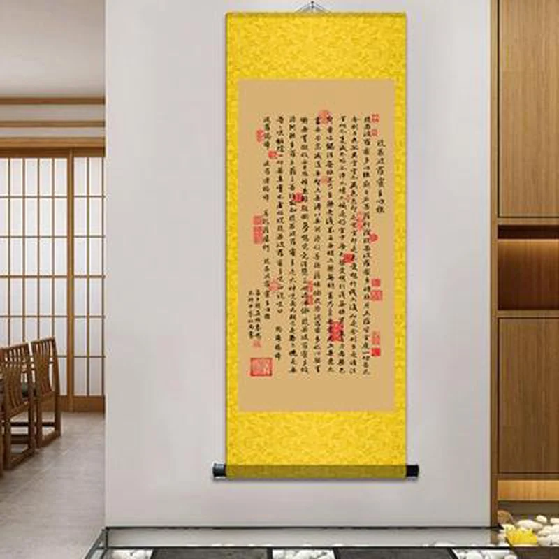 Decorative Heart Sutra Wall Art, Hanging Scroll Painting, Buddhist Art, Prajna Paramita, Chinese Style