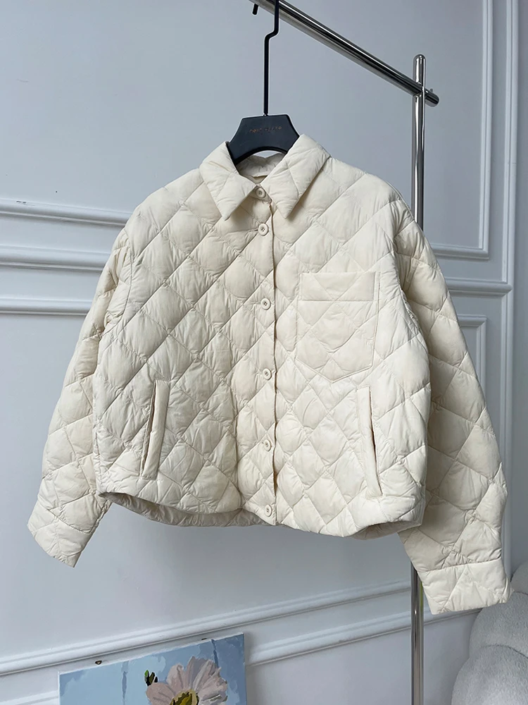 Rose red Oversized Winter Down shirt jacket High quality Quilted Single breasted coat 2024 Autumn Fluorescent Green INKEO 3O286