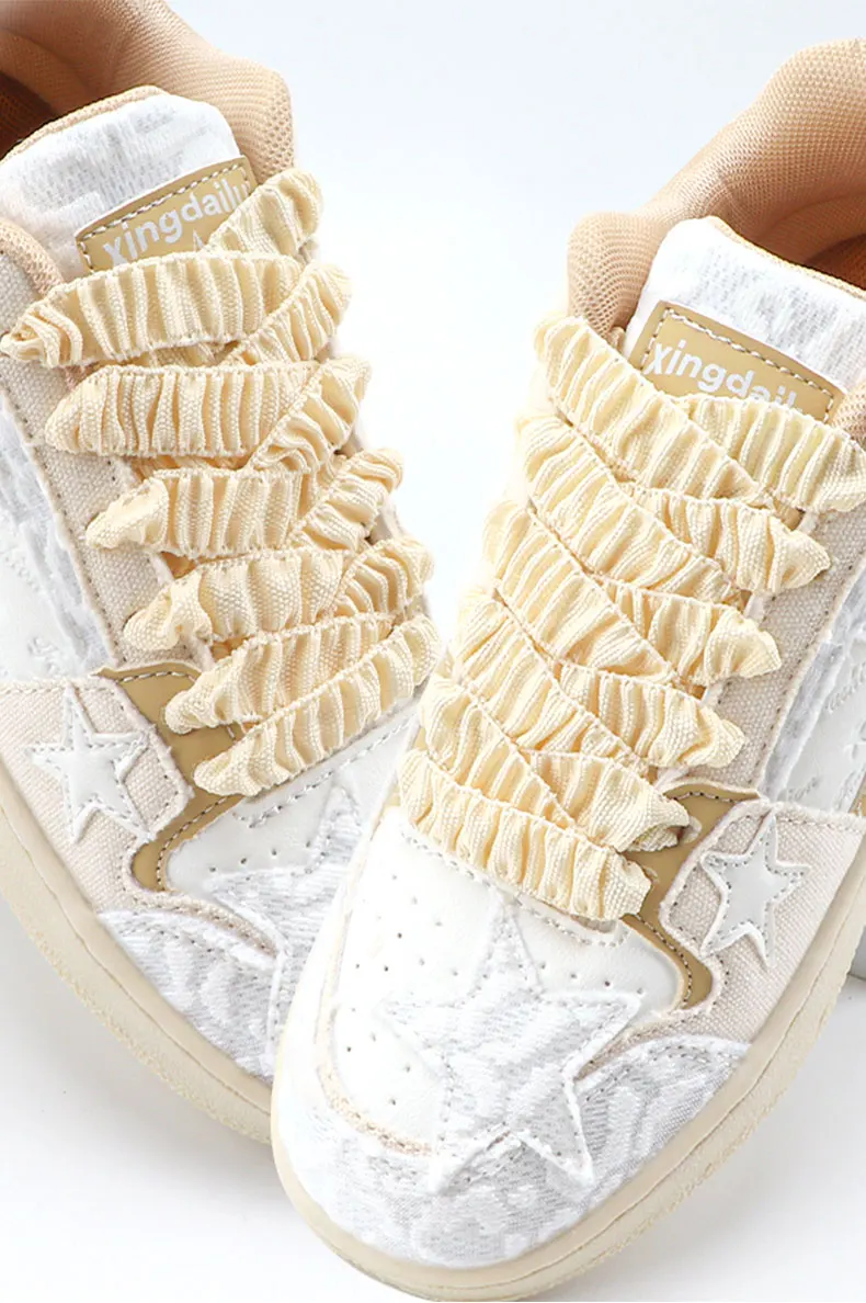 Cute Girly Style Flat Elastic Silk Shoe Laces Lace Fungus Shoelaces for Sneakers Shoes Accessories Tennis Shoestrings for AF1