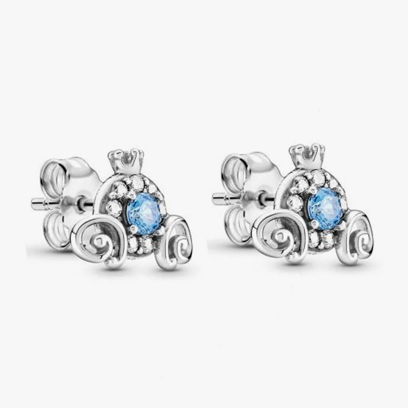 2022 Authentic 925 Sterling Silver Earring Sparkling Star Blue Gem Golden Heart Halo Stud Earrings Women Jewelry BirthdayGift 