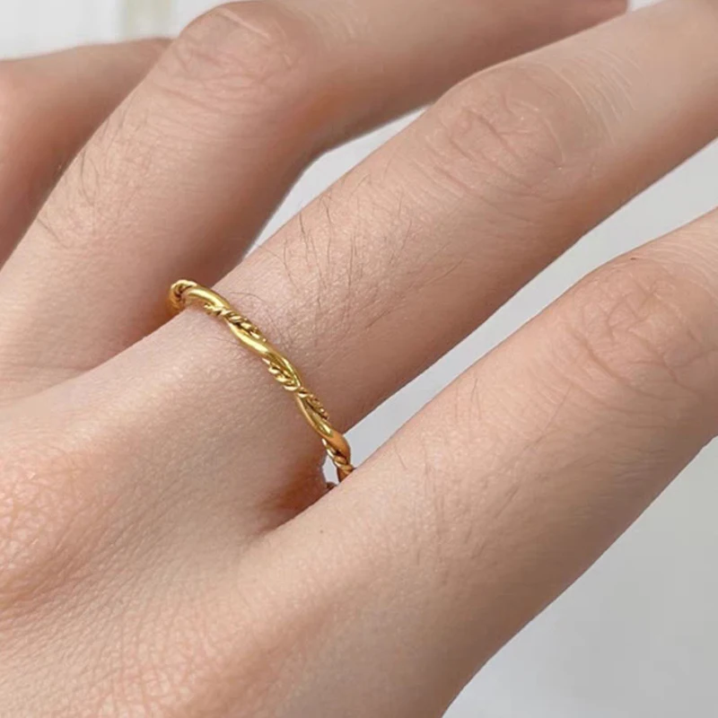 G843 Punk Jewelry Gold Plated Geometric Cuban Link Stainless Steel Rings for Wom