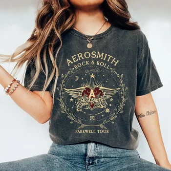 Women Vintage Dark Academic Short Sleeve Shirt Aerosmith Farewell Tour Hard Rock T Shirt Fantasy Apparel Y2K Top Streetwear 1