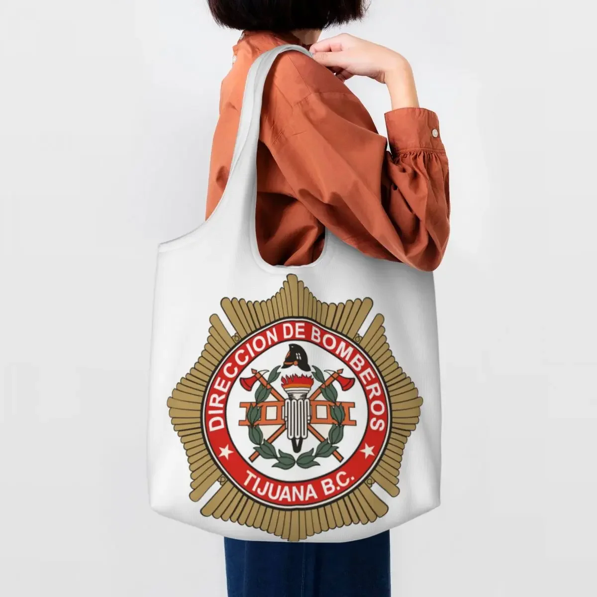 

Bomberos Firefighter Canvas Shopping Bag Women Washable Big Capacity Grocery Fireman Fire Rescue Shopper Tote Bags Handbags