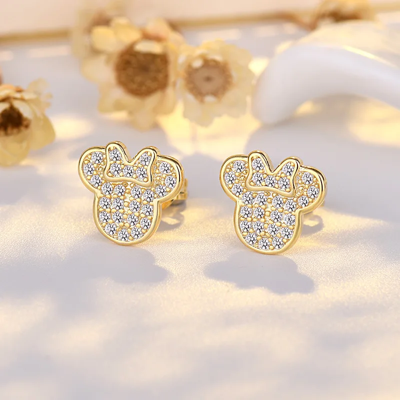 Pendientes de Mickey y Minnie Mouse para niña, aretes de dibujos animados Kawaii, oro, brillo, exquisito, regalo| | - AliExpress