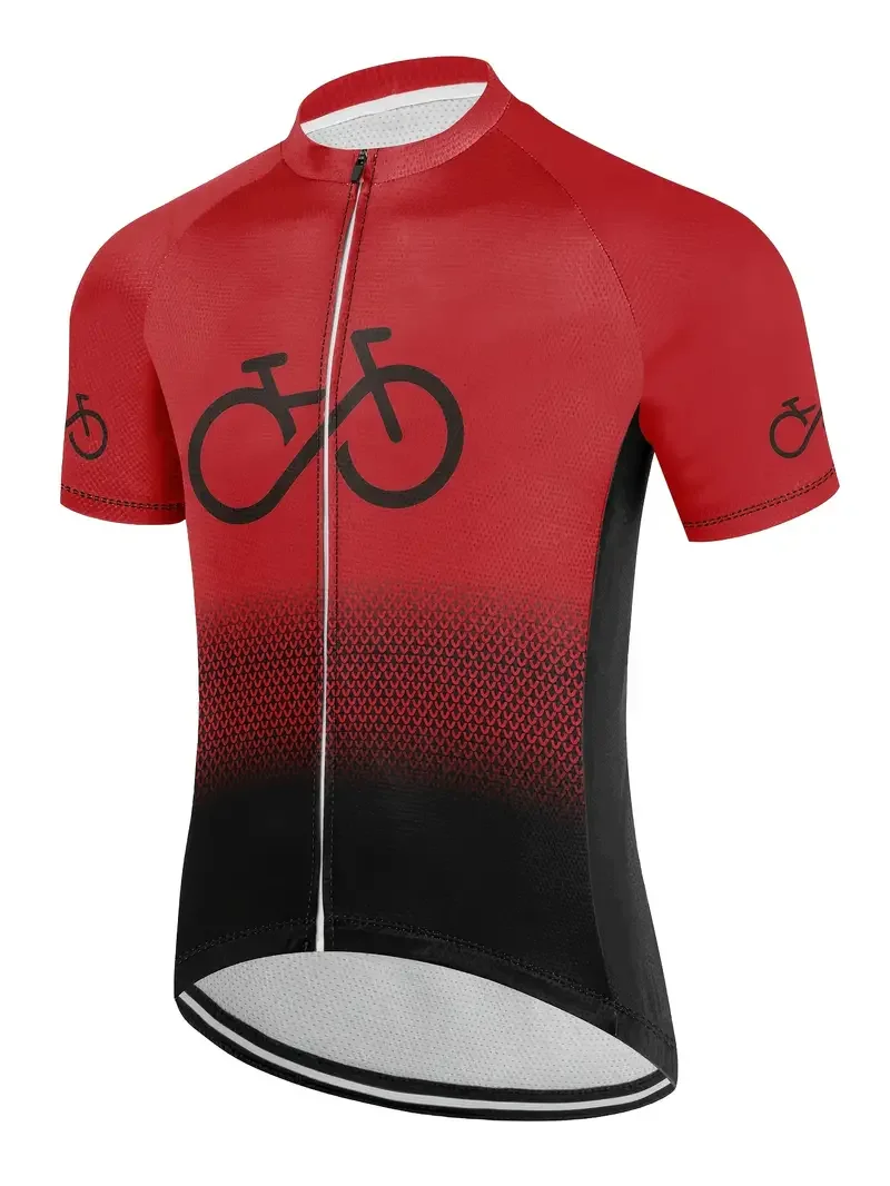 thumbnail image 1 of Maillot de ciclismo con estampado digital informal para hombre, chaqueta de MTB de manga corta ligera, transpirable y con cremallera elástica para hombre, 1 of 5