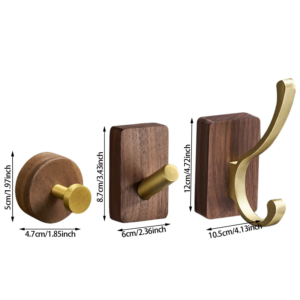 Wall Walnut Wood Hooks Self-adhesive Key Towel Hanger Rack Bathroom Robe Hangers Towel Coat Storage Holder Kitchen Hooks