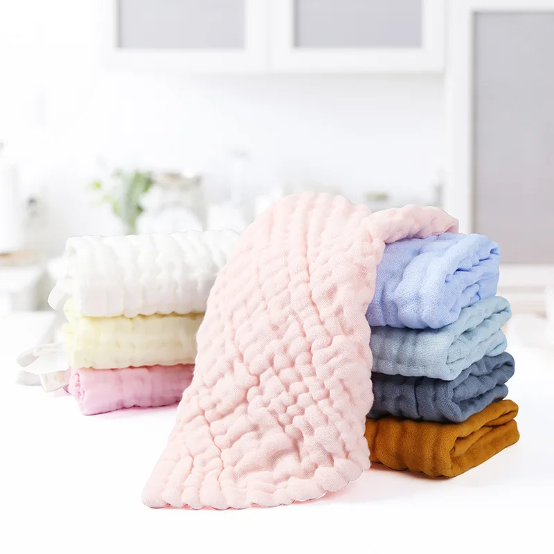 Solid Colour Baby Square Towels Children's Handkerchief Baby Washcloth Pure Cotton Six-layer Gauze Washable Kids Drooling Towels