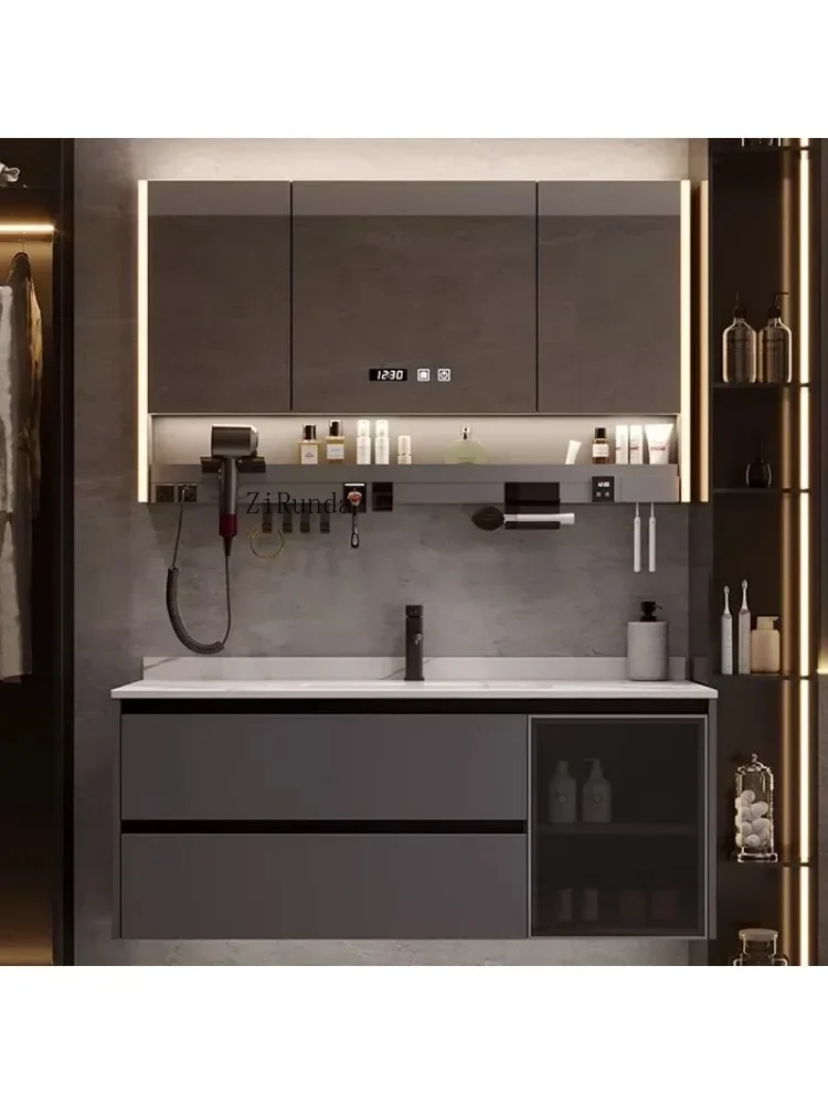 Style Luxury Rock Plate Bathroom Cabinets Wall-mounted Design Vanity Smart Mirror Cabinets Furniture Muebles Ba&ntilde;o FYBC