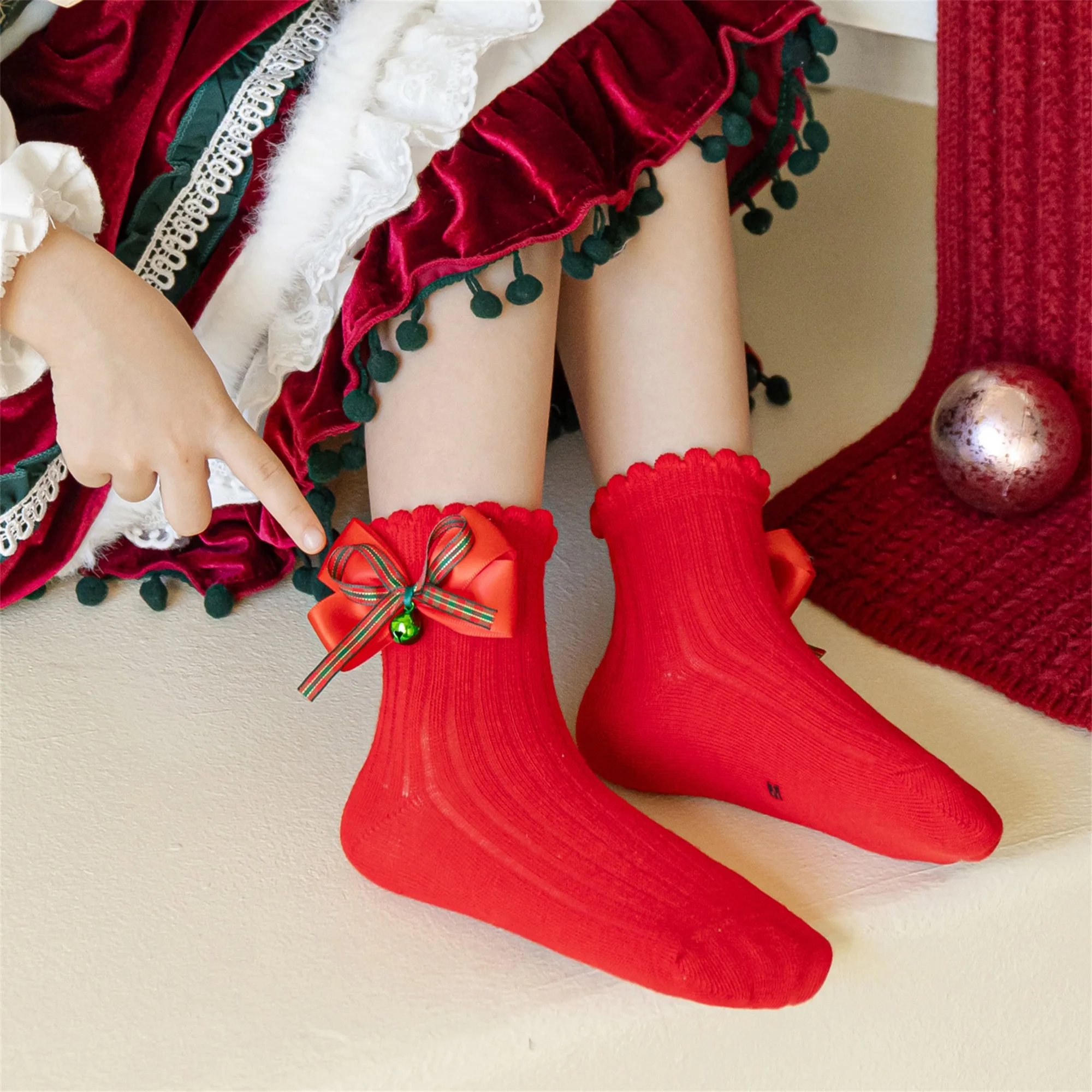 Cute Baby Girl Knee High Socks with Adorable Patterns and Bells Cozy Cotton Crew Socks for Christmas Stocking Stuffers