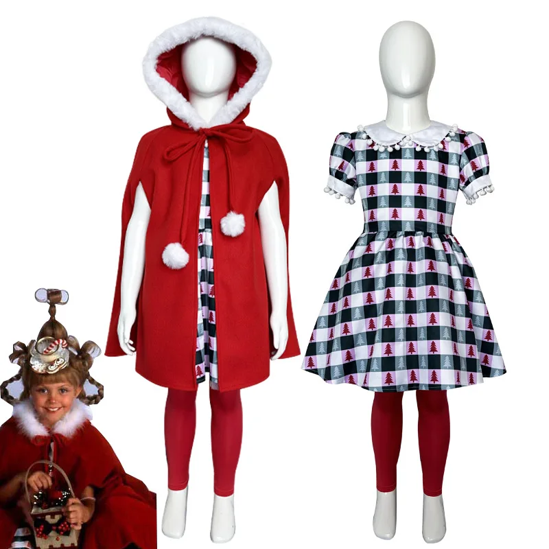 

Girls Cindy Lou Who Cosplay Women Xmas Santa Claus Costume Fancy Dress