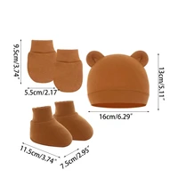 3Pcs Cotton Baby Beanie for Newborn Baby Bonnet Gloves Socks Set Baby Hat 6