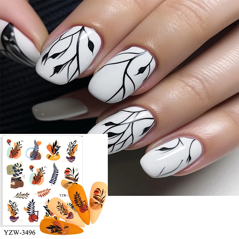 

Autumn Nail Stickers Maple Leaf Fallen Leaf Design Pumpkin Butterfly Rose Decals DIY Manicure Sliders Foils Nail Decorations