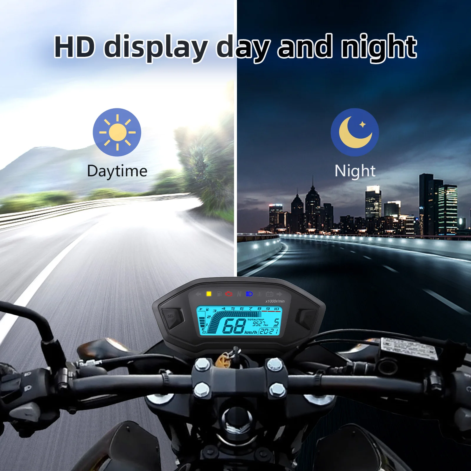 2023 Recém 7 Cores Velocímetro Digital Moto Painel 10000RPM Motocicleta Display LCD Odômetro Tacômetro para 1,2,4 Cilindro