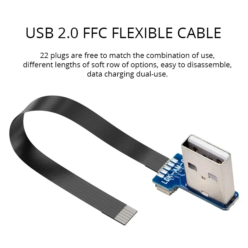 DIY USB 2.0 Micro/Mini/USB-C Adapter Cable Ultra-thin Elbow Data Charging Usb Plugs for Phone Computer Gimbal Camera Monitor FFC