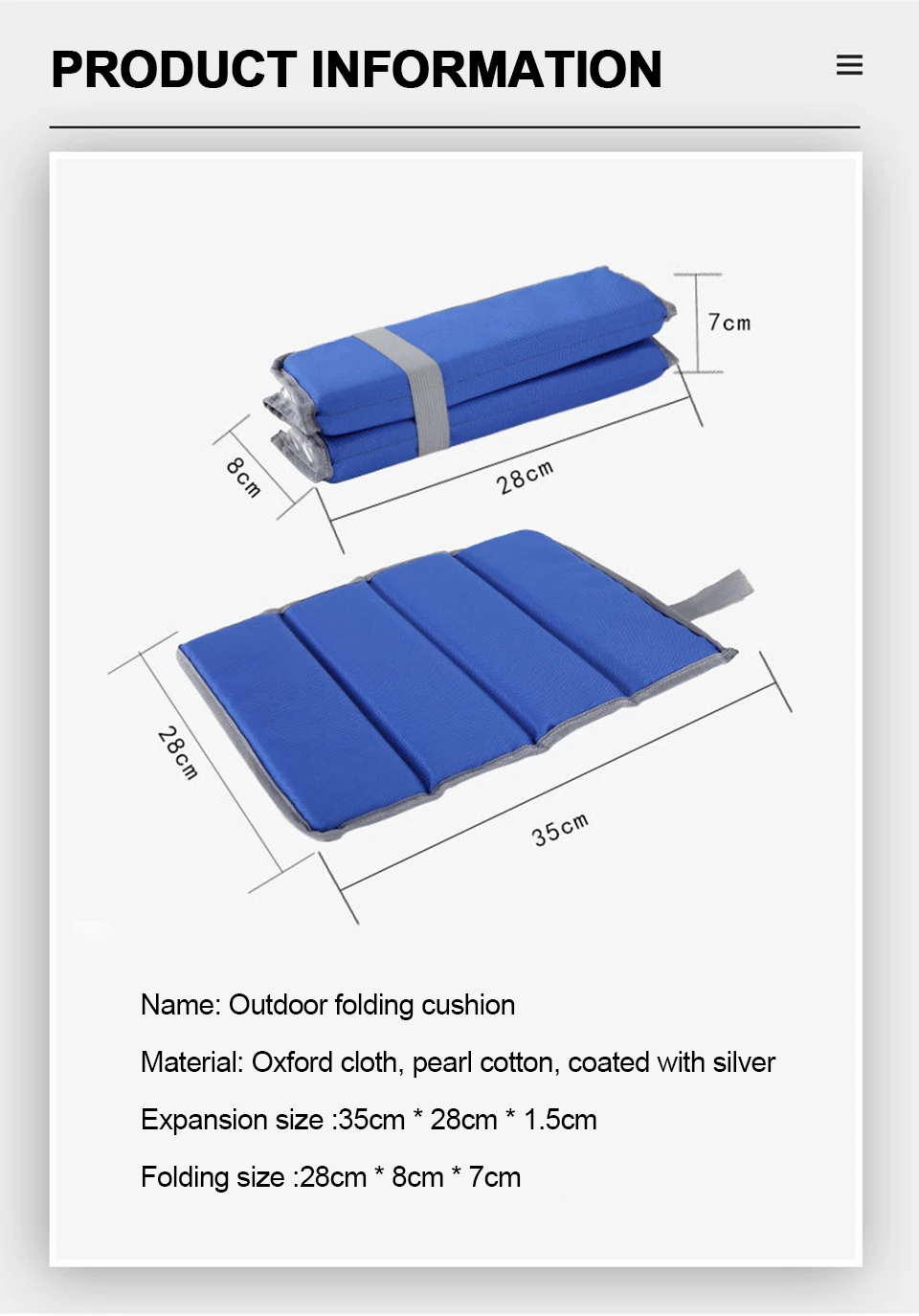Description Picture 6 of itemPearl Cotton Foldable Seat Cushion Waterproof Moisture-proof Pad Soft Folding Camping Mat Durable Portable Outdoor Picnic Mat