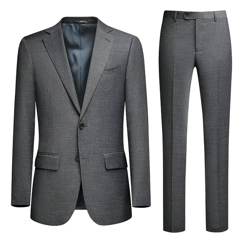 Men Suit 2 Pieces Classic Dark Grey Wedding Suit For Men Tuxedos Costume Mariage Homme
