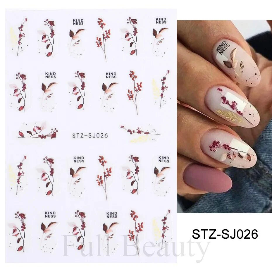 3D Golden Fall Nail Stickers Black Gold Leaf Cotton Flowers Transfer Decals Nail Adhesive Sliders Manicure New Design Decoration 4