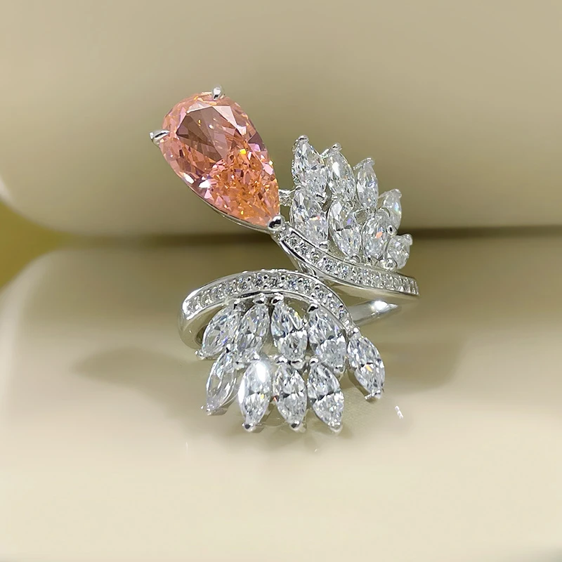 

2023 New Product S925 Sterling Silver 7*13 Paparacha 5a Zircon Factory Direct Sales Flower Ring Female