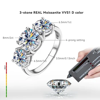 925 Silver Ladies Fashion Engagement Rings Round Cut 6.5mm/8mm Moissanite Three Stone Ring for Women Wedding Jewelry 2