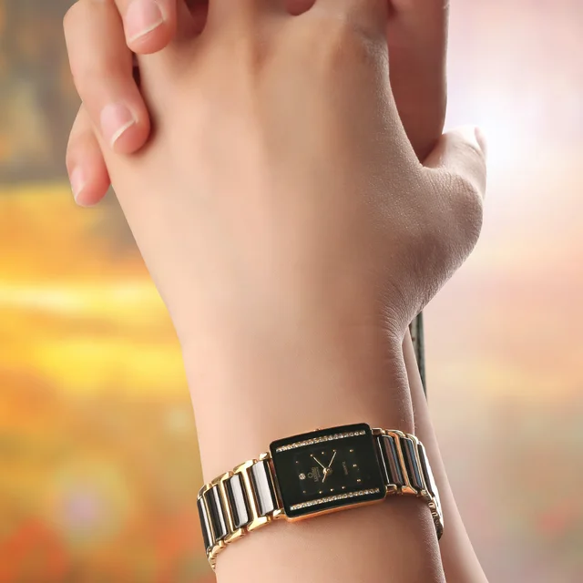 TO Brand Luxury Watch for Women Gold Japan Quartz Fashion Ladies Wristwatch Rectangle Copper Case Ceramic Bracelet Watch Female 6