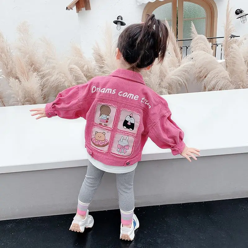 Girls coat Fashion children's denim jacket Pink baby spring and autumn coat baby outing clothes Sweet and casual girls' jacket - 3