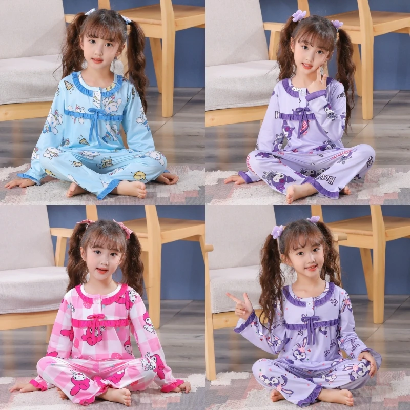 

Новинка Sanrioed Cinnamoroll Kuromi пижамы Kawaii аниме My Melody детские пижамы Осенняя мультяшная детская одежда для сна домашняя одежда для девочек