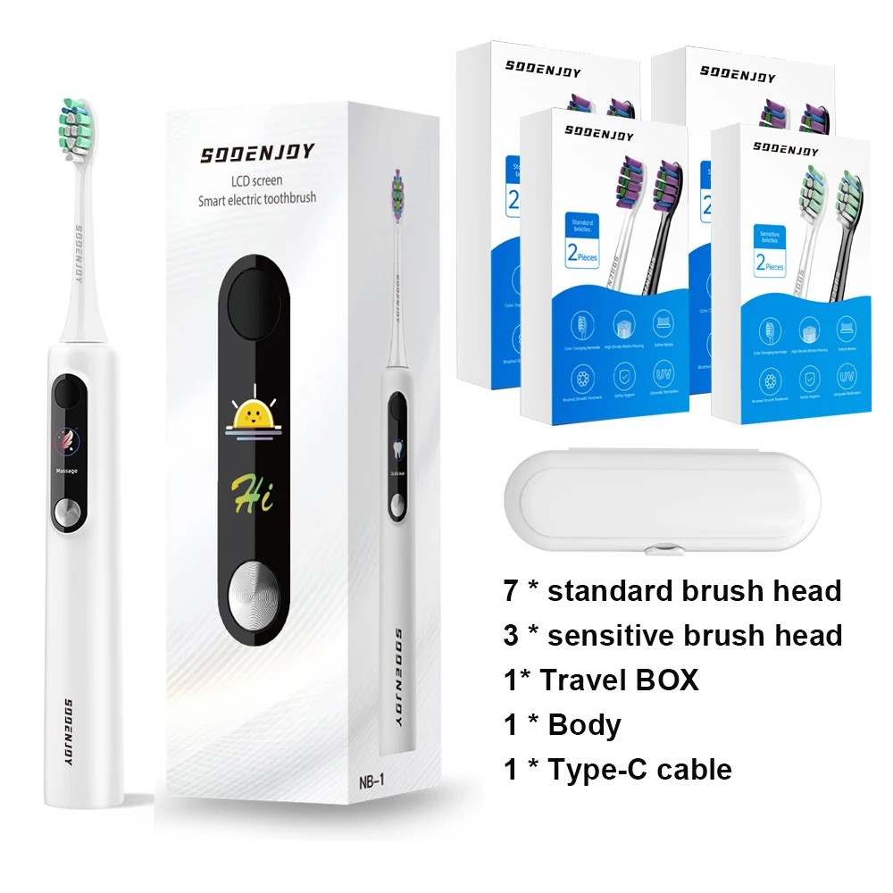 thumbnail image 1 of Cepillo de dientes eléctrico sónico SOOENJOY NB-1 con pantalla LCD inteligente, cepillo de dientes ultrasónico, modo bricolaje, limpiador automático para adultos, resistente al agua IPX7, 1 of 5